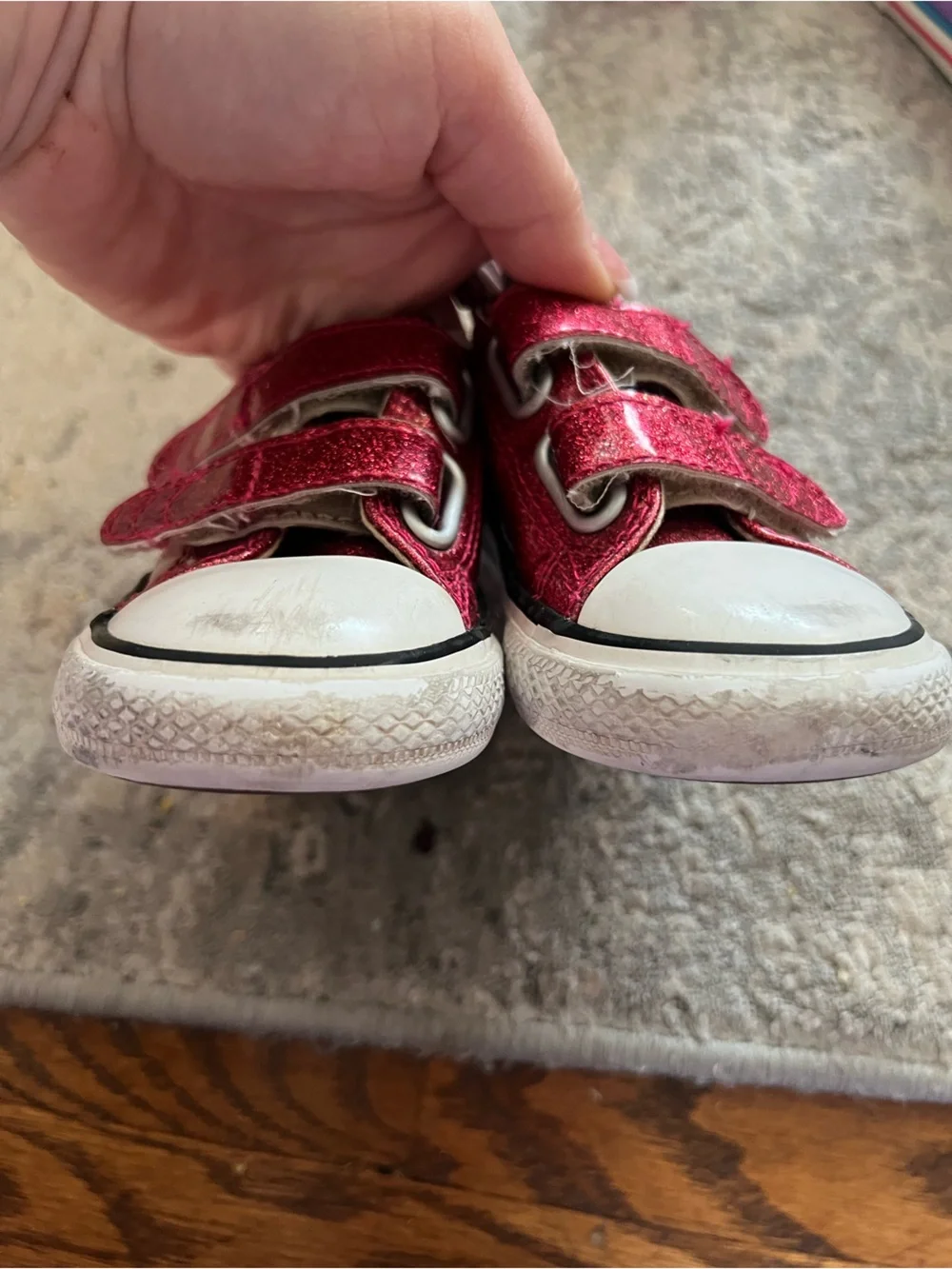 Converse Kids Red Glitter Velcro Low Top Sneakers